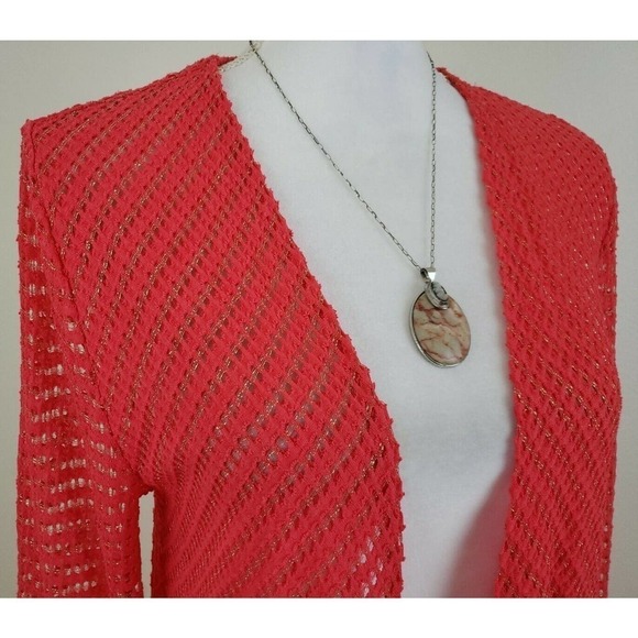 Travelers Collection By Chico's ~Woman Size 1~Orange Lurex Open Cardigan Sweater - Picture 4 of 12